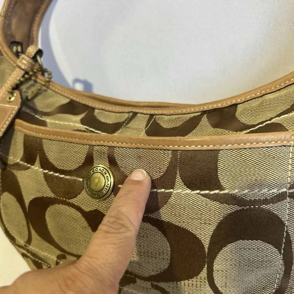 Vintage Y2K Coach Ergo Signature Hobo Bag Womens Khaki 10764 Canvas Leather Trim